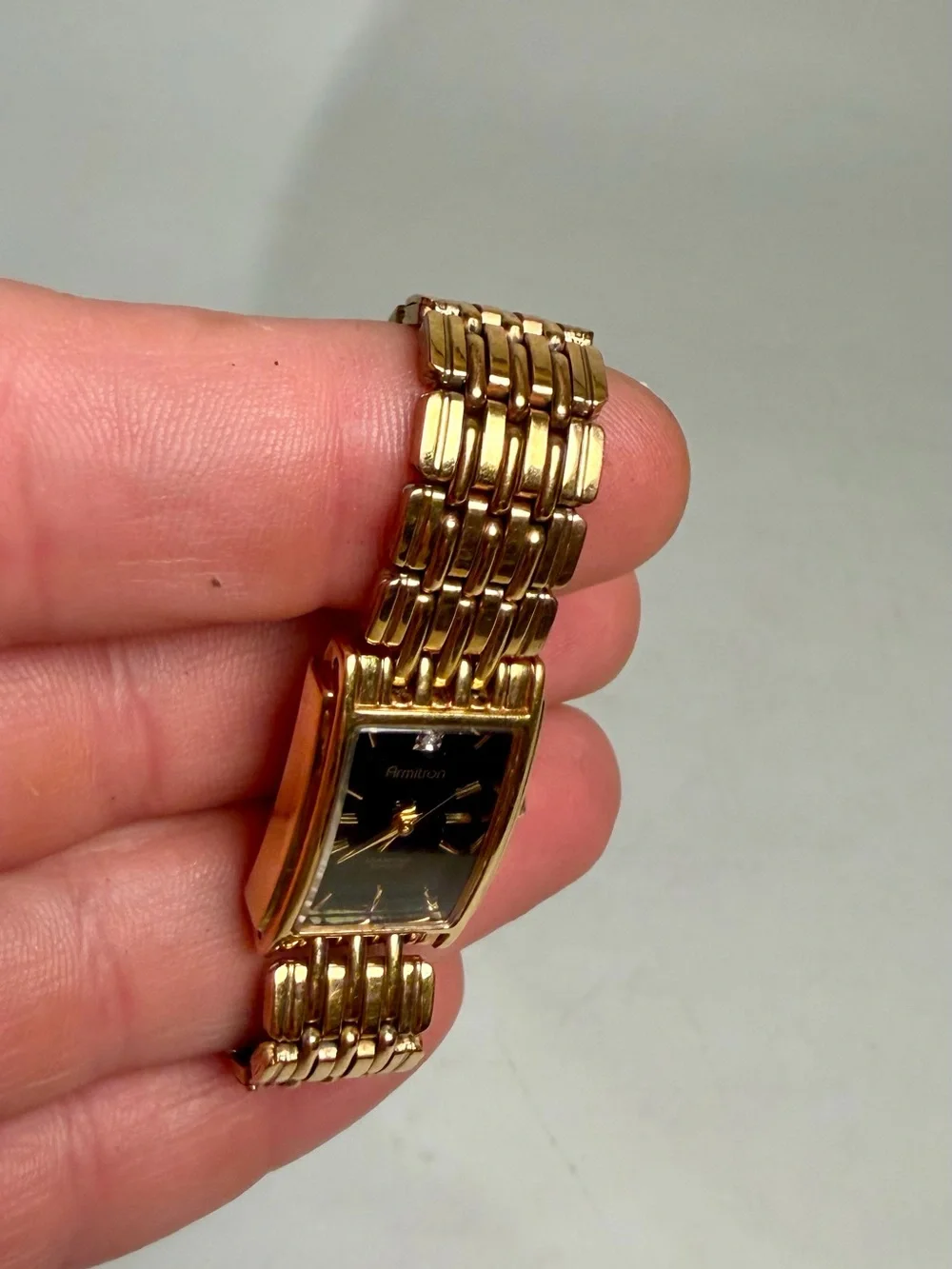 Armitron Diamond Watch Women 16mm Black Dial Gold Tone 25/3989 7